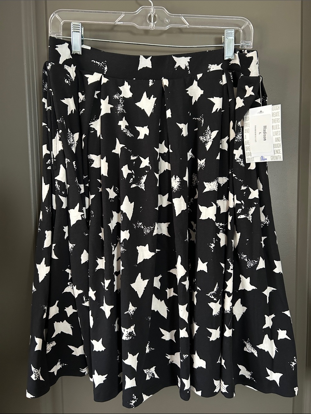 LuLaRoe Black Madison Skirt with White Star Print